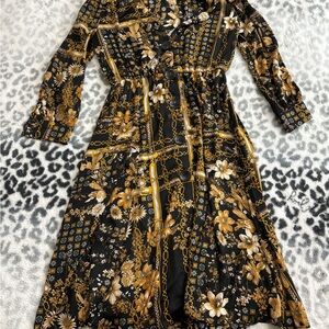 Zara Black And Gold Floral Chain Statement Dress